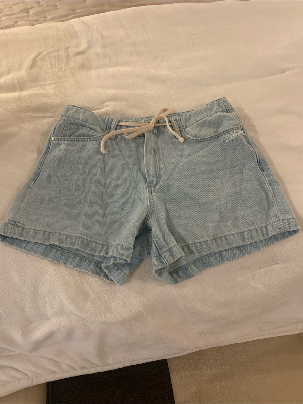 Paige Light Wash Denim Drawstring Shorts